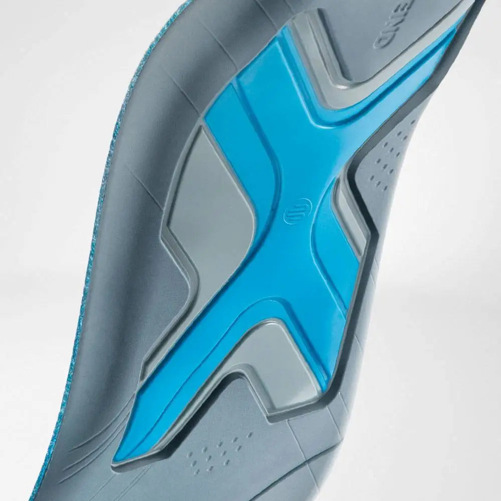 Das Bild zeigt die Bauerfeind Sports Insoles Run & Walk, ergonomisch geformte Einlegesohlen. Die Einlegesohlen verfügen über eine leichte Polsterung und eine dynamische Form, die speziell für Läufer und Wanderer entwickelt wurde.